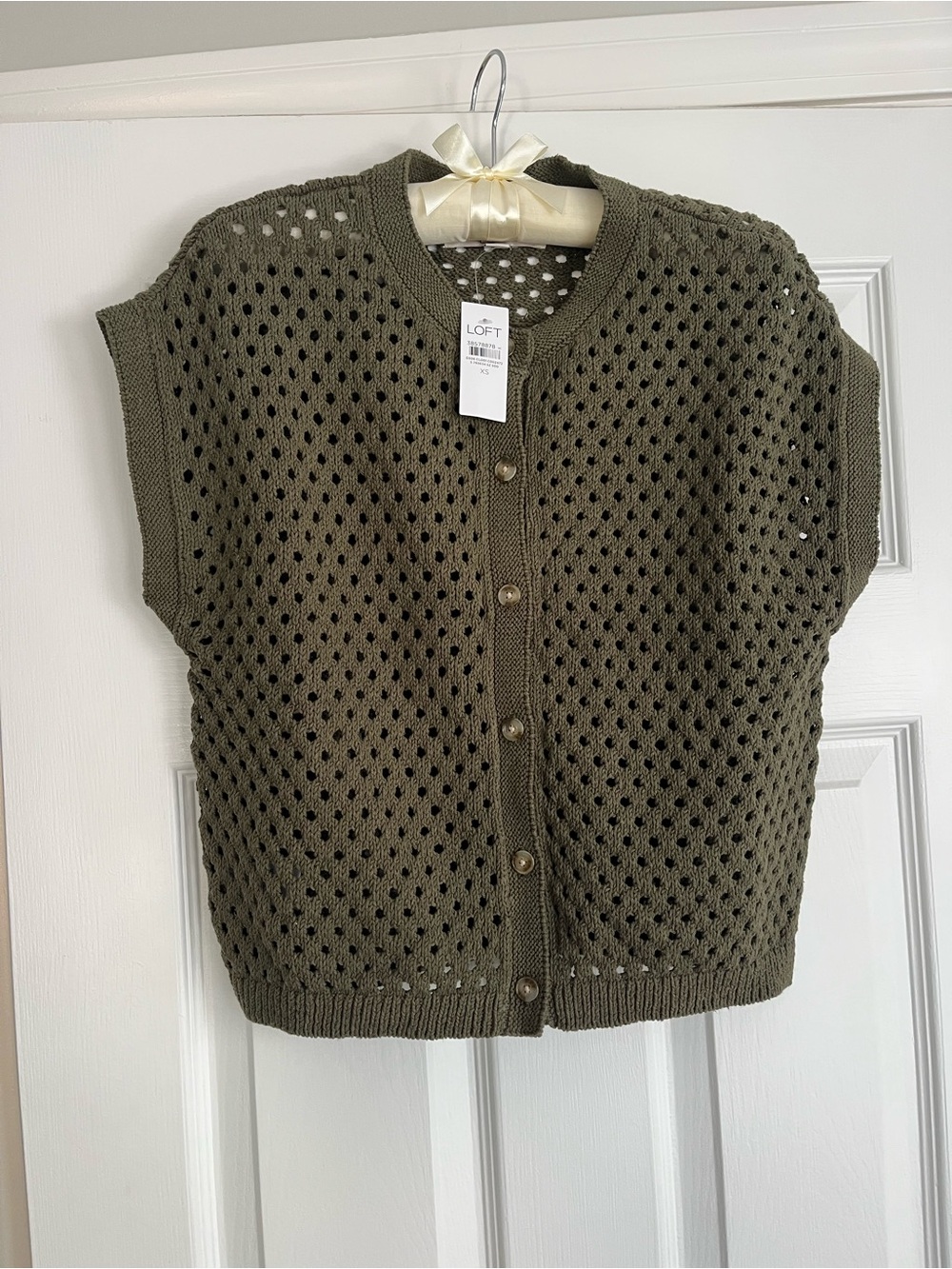 LOFT Olive Openwork Button-Front Knit Vest